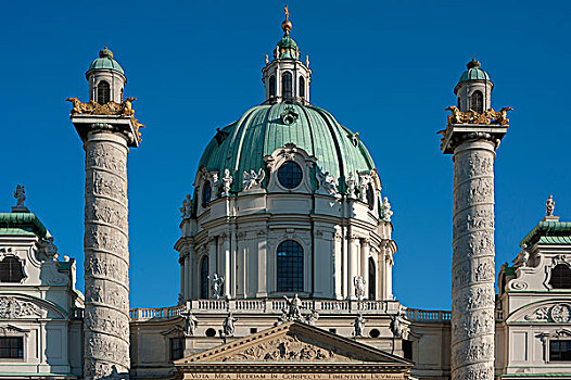 圆顶,巴洛克,卡尔教堂,教堂,柱子,展示,螺旋,生活,维也纳,奥地利,欧洲