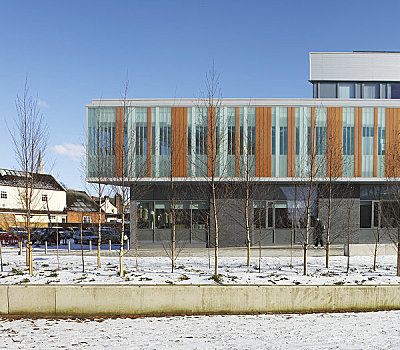新,大学,伊普斯维奇,英国,2009年,外景,建筑,雪,展示,彩色,玻璃幕墙