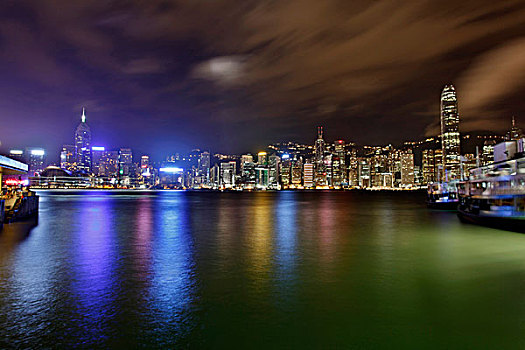 夜景,全景,沿岸,正面,香港,岛屿,亚洲