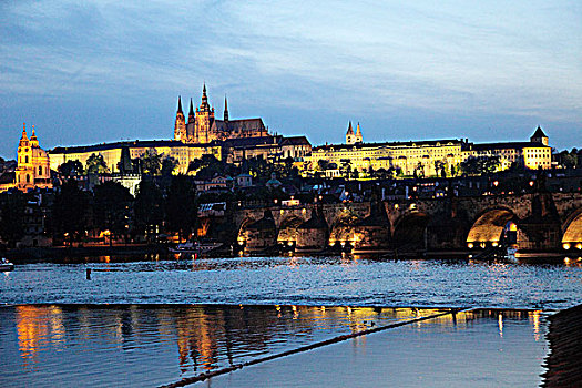 捷克共和国,布拉格,城堡区,天际线,伏尔塔瓦河