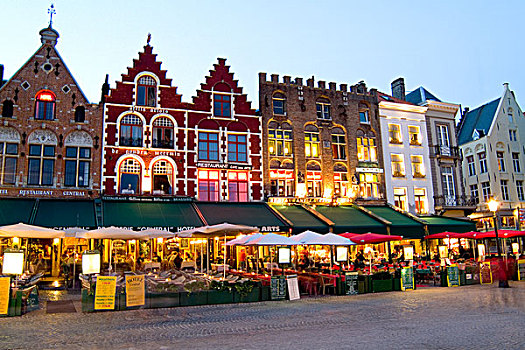 比利时,夜晚,照片,彩色,咖啡馆,市场,市区,布鲁日