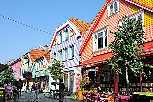传统,彩色,木质,房子,斯塔万格,挪威,斯堪的纳维亚,北欧