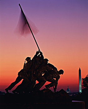 美国,华盛顿特区,硫磺岛战役纪念碑,华盛顿,纪念,日落,大幅,尺寸