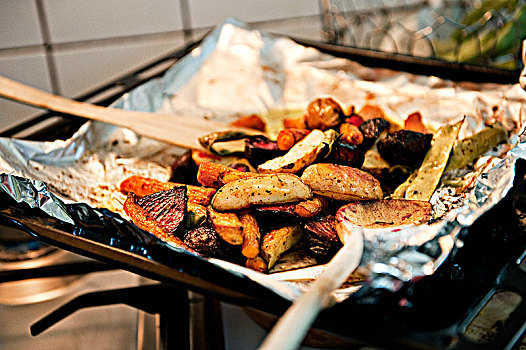 烤,蔬菜,烘制,盘子,瑞典