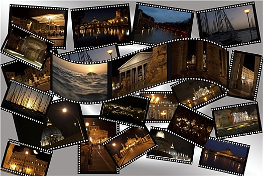 罗马,夜晚,照片,抽象拼贴画