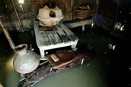 乡村,厨房,房间,围绕,水,孟加拉,七月,2004年