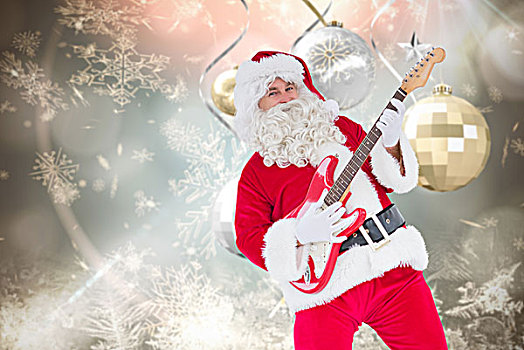 微笑,圣诞老人,演奏,电吉他
