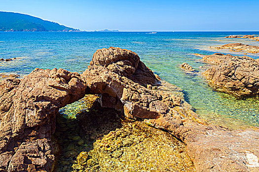 天然石,洞穴,地中海海岸,南科西嘉省,海滩