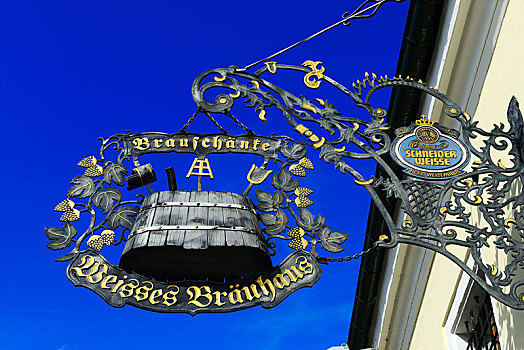 悬挂,招牌,小麦啤酒,酒厂,克尔海姆,东方,巴伐利亚,下巴伐利亚,德国,欧洲