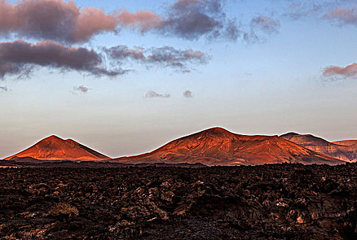 熔岩原,火山,火山地貌,夜光,兰索罗特岛,加纳利群岛,西班牙,欧洲