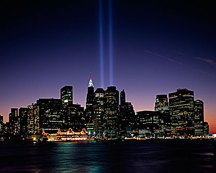夜晚,911事件,纪念,纽约,美国