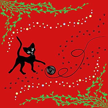 黑猫,玩,纱线球