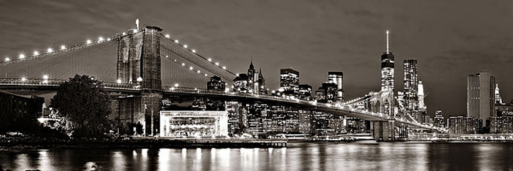 曼哈顿,市区,市景,布鲁克林大桥,夜晚