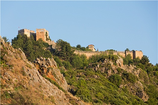 城堡,阿兰亚,建造,山,高处,海滩,土耳其