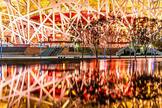 北京鸟巢国家体育场建筑夜景