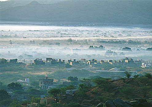 印度,拉贾斯坦邦,城市,雾气