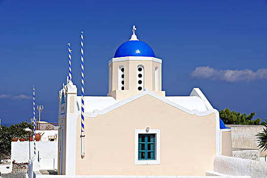 蓝色,圆顶,拜占庭风格,东正教,锡拉岛,基克拉迪群岛,希腊,欧洲