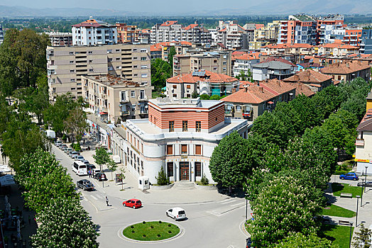 风景,红色,塔,市中心,阿尔巴尼亚,欧洲