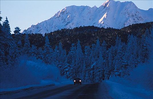 科奈山地,苏厄德公路,阿拉斯加,冬天,景色,交通工具
