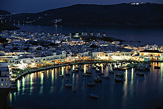 希腊,基克拉迪群岛,米克诺斯岛,俯视,城镇,港口,大幅,尺寸