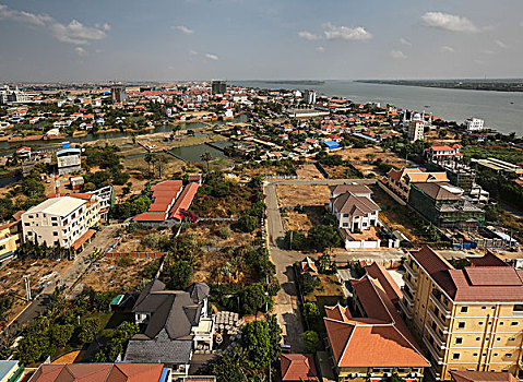 湄公河,城市,金边,柬埔寨,亚洲