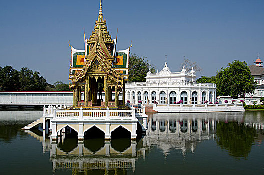 泰国,曼谷,挽巴茵夏宫,宫殿,皇家,颐和园,姿势,亭子,传统,建筑