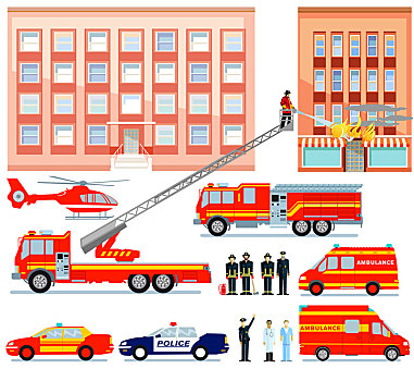 消防队,救护车,救助,手术,插画