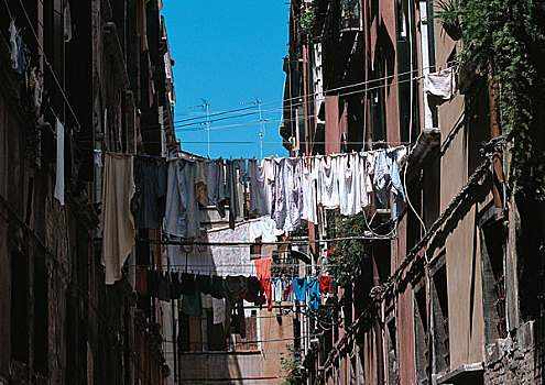 洗衣服,悬挂,公寓楼,威尼斯,意大利