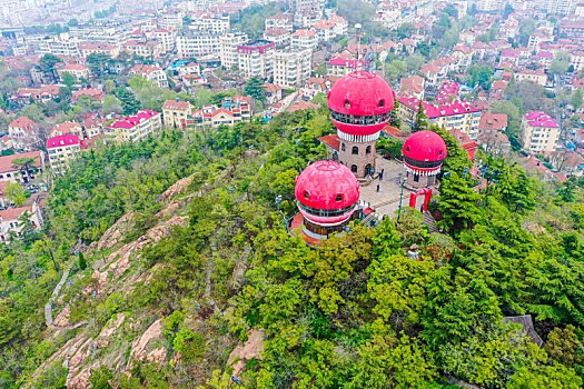 航拍山东青岛信号山公园