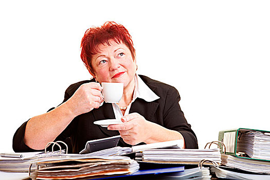 老人,职业女性,喝咖啡,书桌