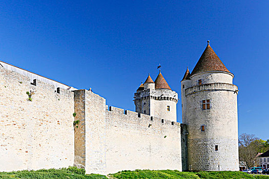 法国,塞纳河,旅游,中世纪,城堡,壁,看,塔,右边,仰视
