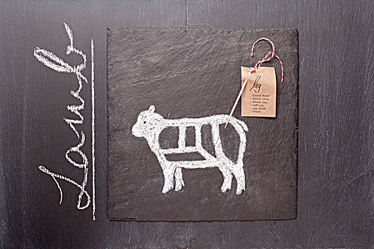 素描,羊羔肉,标签,文字,黑板