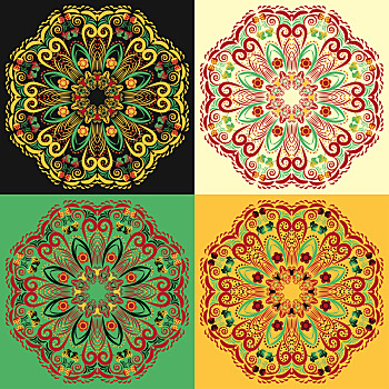 四个,传统,俄罗斯,圆形,宗教坛场,图案,矢量