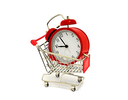 买,概念,红色,钟表,购物车