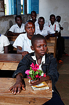 学生,班级,花束,地区,省,刚果布拉柴维尔,非洲