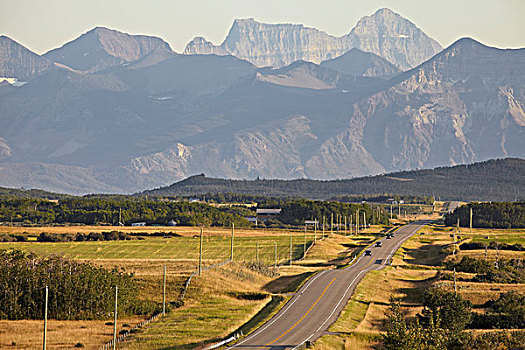 乡村,道路,岩石,山峦,夹锭钳,溪流,艾伯塔省,加拿大