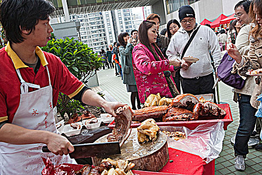 烤,猪,庆贺,春节,香港