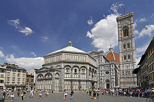 中央教堂,钟楼,洗礼堂,广场,佛罗伦萨,托斯卡纳,意大利
