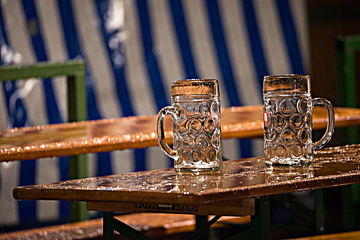 空,啤酒杯,湿,啤酒,桌子,慕尼黑