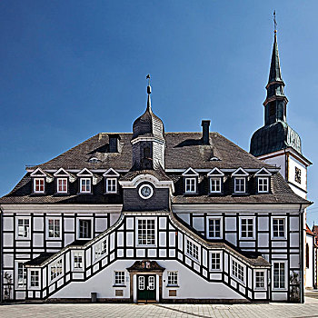 历史,市政厅,教区教堂,北莱茵威斯特伐利亚,德国,欧洲