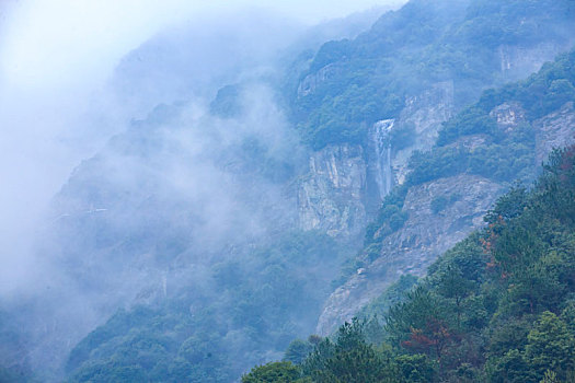 烟雨,诗画,春雨,雾,山,樱花,马头墙