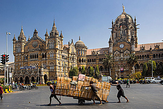 印度,孟买,街道,维多利亚站
