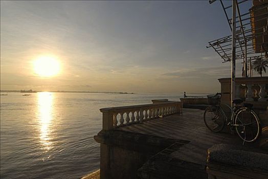 早晨,湄公河,金边,柬埔寨