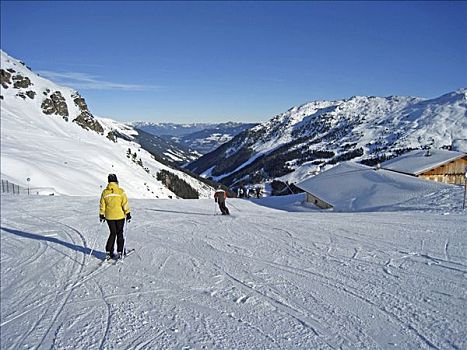 滑雪者,滑雪道,滑雪区,奥地利,欧洲