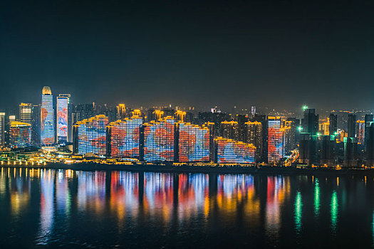 长沙岳麓区滨江新城高视角夜景