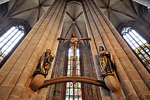 风景,十字架,合唱团,教堂,纽伦堡,弗兰克尼亚,巴伐利亚,德国,欧洲