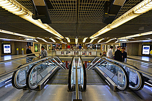 欧洲,法国,巴黎,对称,四个,扶梯,里昂火车站,旅行者,亮光,天花板