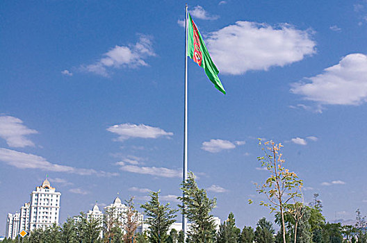 土库曼斯坦,旗帜,吹,风