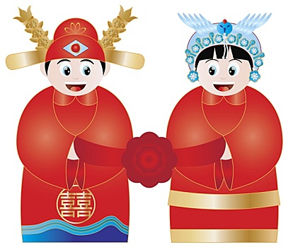 中式婚礼,情侣,插画