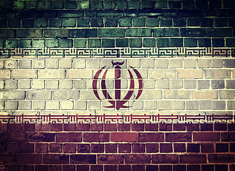低劣,伊朗,旗帜,砖墙